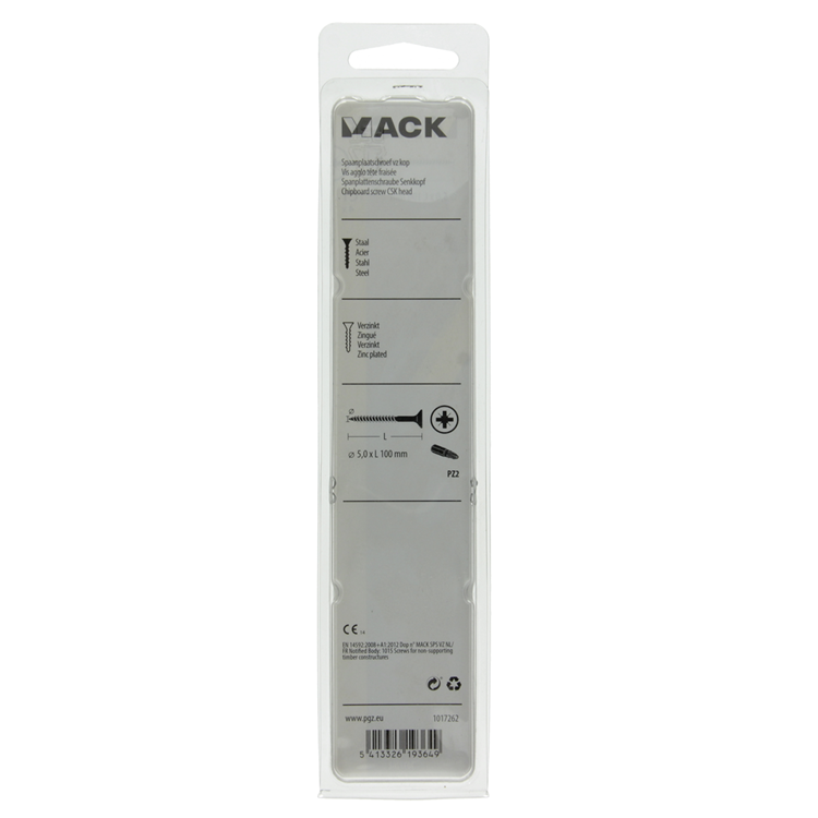 Mack 1017262 – Spanplattenschraube mit Kopf gelb beschichtet. 4 Stück 5,0 x 100 mm | 5 Stück