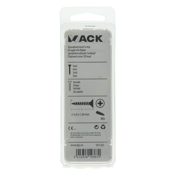 Mack 1017263 – Spanplattenschraube mit Kopf gelb beschichtet. 6 Stück 6,0 x 60 mm | 10 Stück
