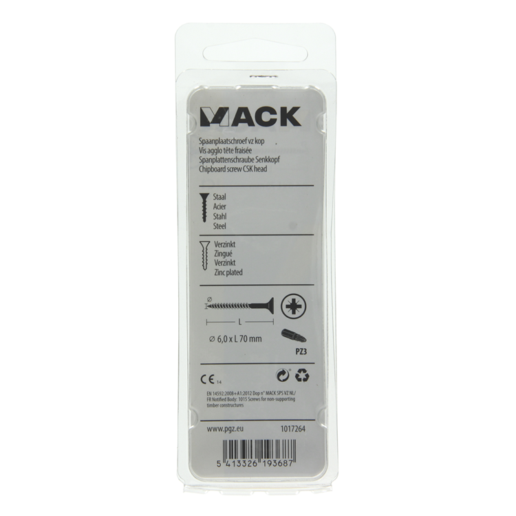 Mack 1017264 – Spanplattenschraube mit Kopf gelb beschichtet. 5 Stück 6,0 x 70 mm | 10 Stück