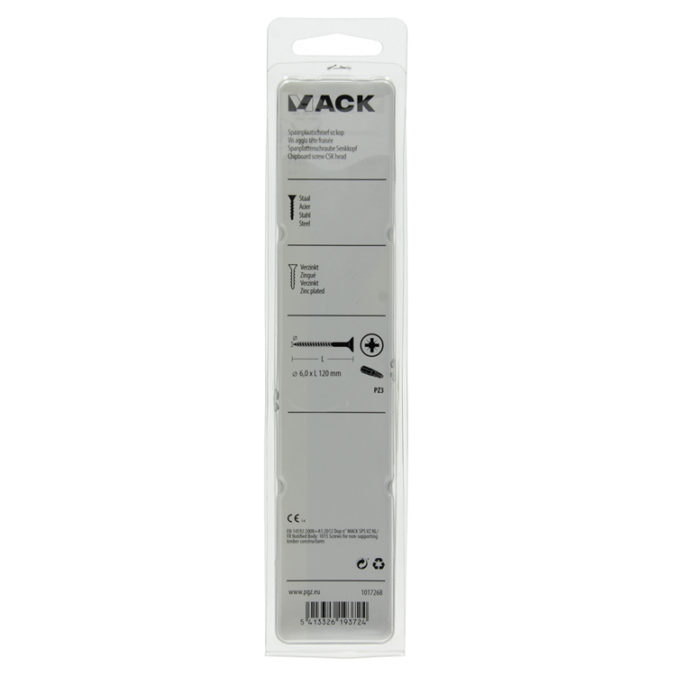 Mack 1017268 – Spanplattenschraube mit Kopf gelb beschichtet. 4 Stück 6,0 x 120 mm | 5 Stück