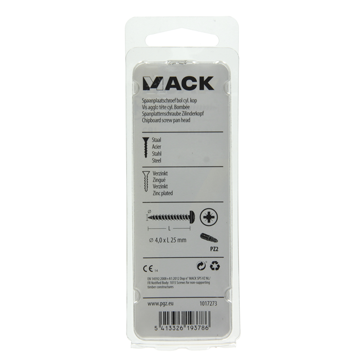 Mack 1017273 - Spanplattenschraube Zylinderkopf gelb plattiert 25 Stück 4,0 x 25 mm | 10 Stück
