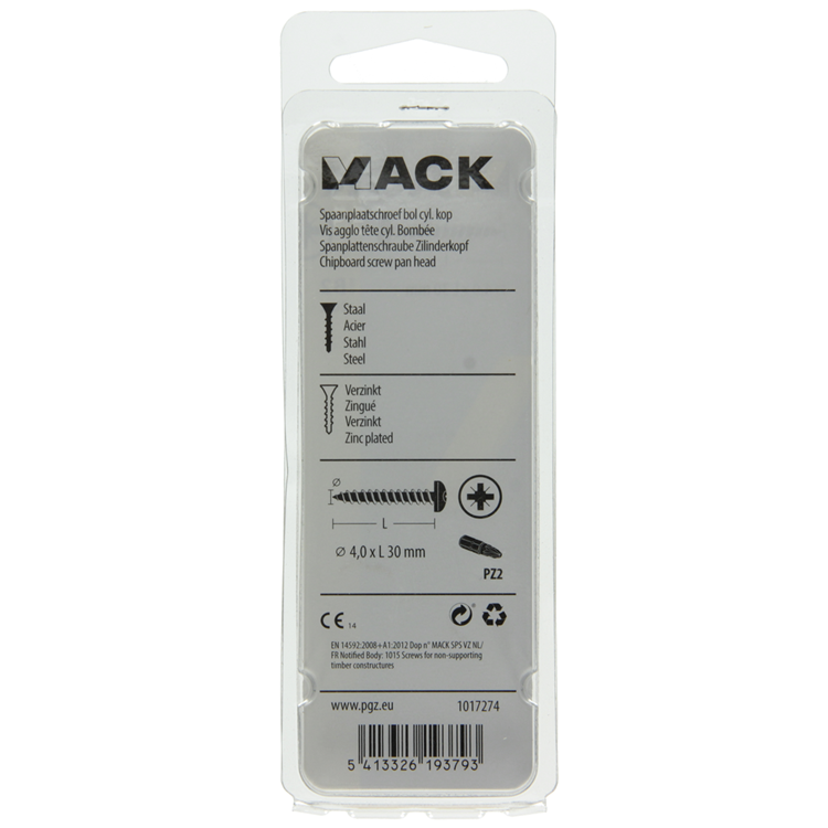 Mack 1017274 - Spanplattenschraube Zylinderkopf vergilbt 20 Stk 4,0 x 30 mm | 10 Stück