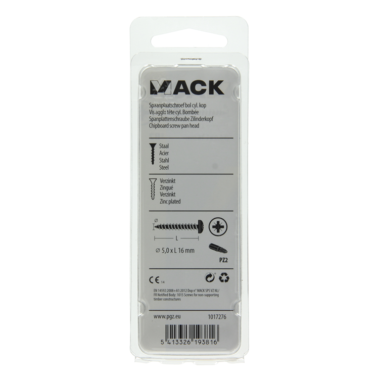 Mack 1017276 - Spanplattenschraube Zylinderkopf gelb plattiert 25 Stück 5,0 x 16 mm | 10 Stück