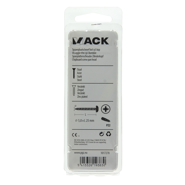 Mack 1017278 - Spanplattenschraube Zylinderkopf gelb plattiert 18 Stück 5,0 x 25 mm | 10 Stück
