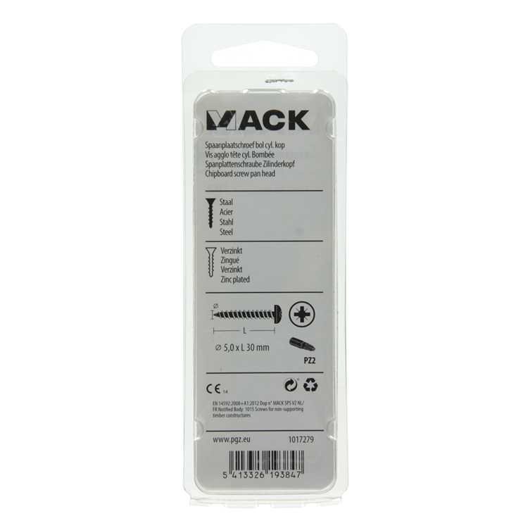 Mack 1017279 - Spanplattenschraube Zylinderkopf gelb plattiert 15 Stück 5,0 x 30 mm | 10 Stück