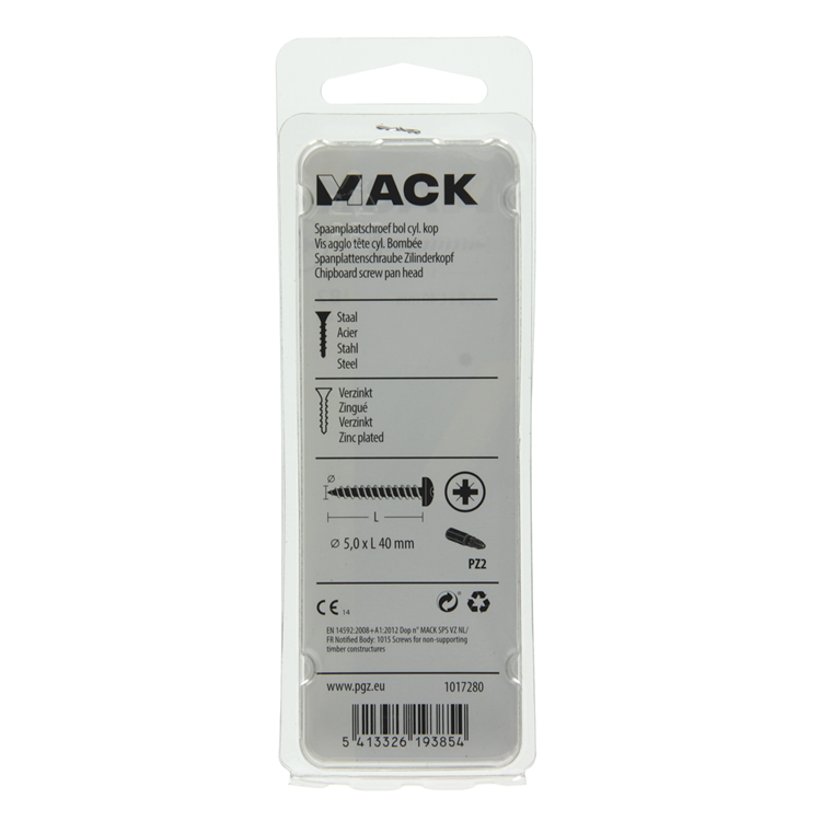 Mack 1017280 - Spanplattenschraube Zylinderkopf gelb plattiert 12 Stück 5,0 x 40 mm | 10 Stück