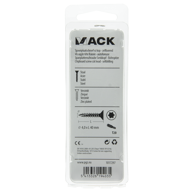 Mack 1017297 - spaanplschr.vzkop-selfb. gelb plattiert 18 Stück 4,0 x 40 mm | 10 Stück