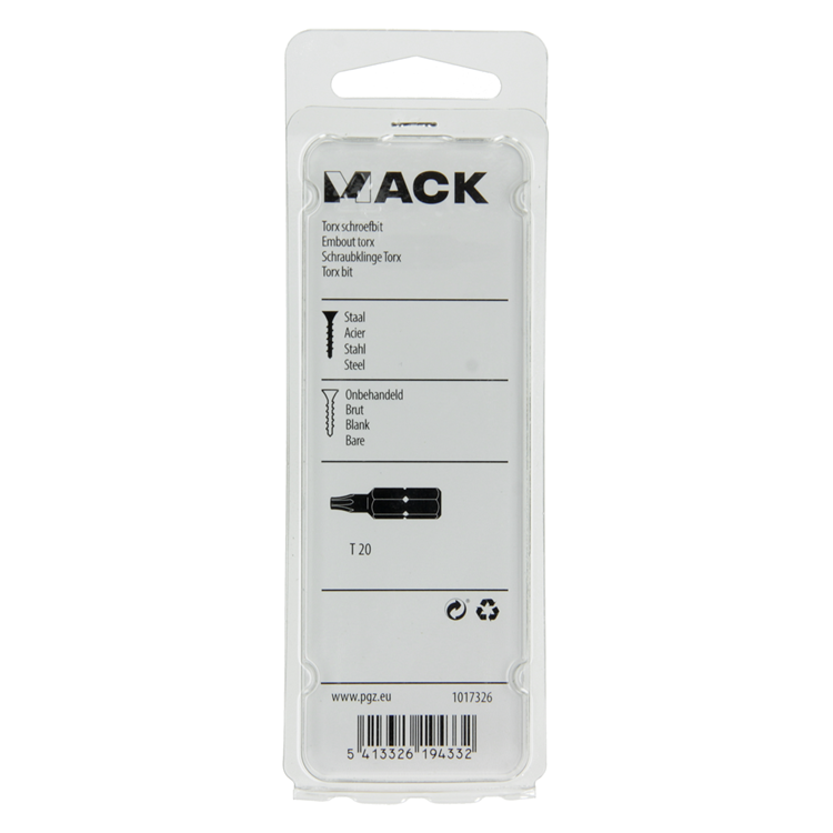Mack 1017326 - Torx-Schraubenbit Stahl unbehandelt 2 Stück T 20 | 10 Stück