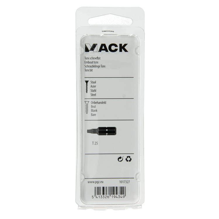 Mack 1017327 - Torx-Schraubenbit Stahl unbehandelt 2 Stück T 25 | 10 Stück