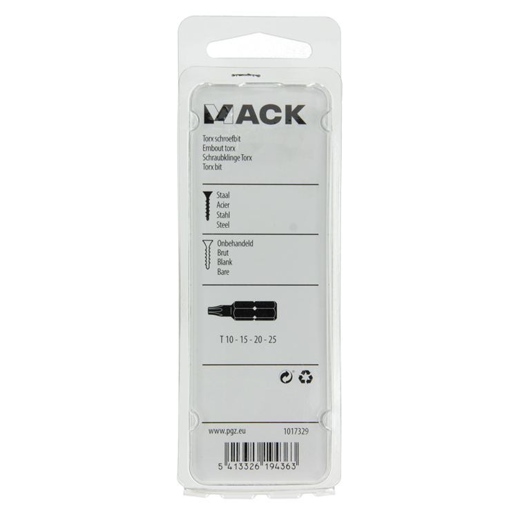 Mack 1017329 - Torx-Schraubenbit Stahl unbehandelt 4 Stück T10-15 20-25 | 10 Stück