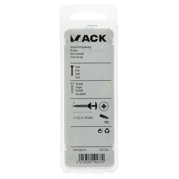 Mack 1017330 - Schraube mit Kopfbohrung, verzinkter Stahl. 12 Stück 4,5 x 30 mm | 10 Stück