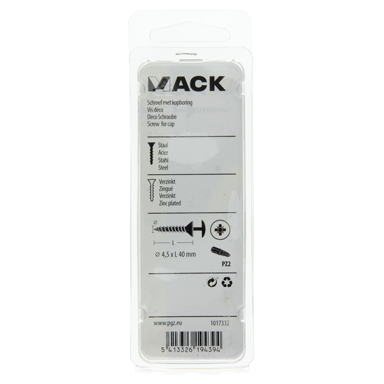 Mack 1017332 - Schraube mit Kopfbohrung, verzinkter Stahl. 10 Stück 4,5 x 40 mm | 10 Stück