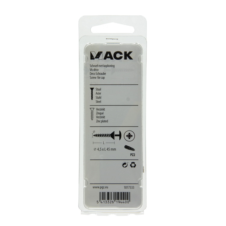 Mack 1017333 - Schraube mit Kopfbohrung, verzinkter Stahl. 10 Stück 4,5 x 45 mm | 10 Stück