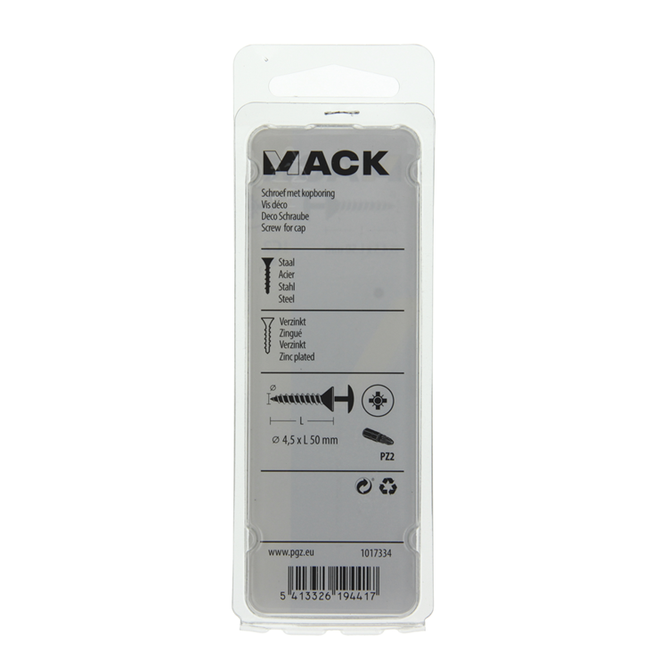 Mack 1017334 - Schraube mit Kopfbohrung, verzinkter Stahl. 8 Stück 4,5 x 50 mm | 10 Stück