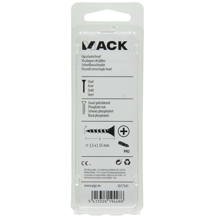 Mack 1017341 - Gipskartonschraube, schwarzes Phosph. 15 Stück 3,5 x 55 mm | 10 Stück