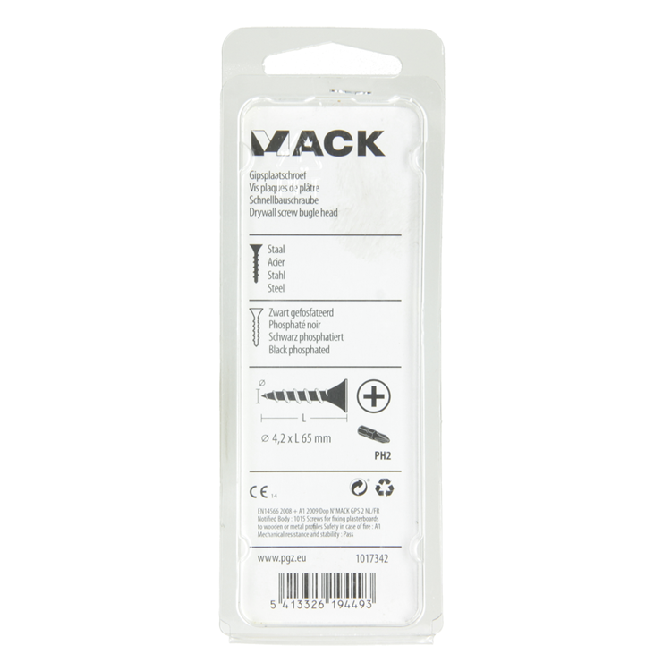 Mack 1017342 - Gipskartonschraube, schwarzes Phosph. 12 Stück 4,2 x 65 mm | 10 Stück