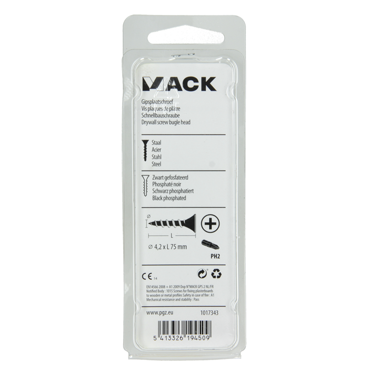 Mack 1017343 - Gipskartonschraube, schwarzes Phosph. 10 Stück 4,2 x 75 mm | 10 Stück