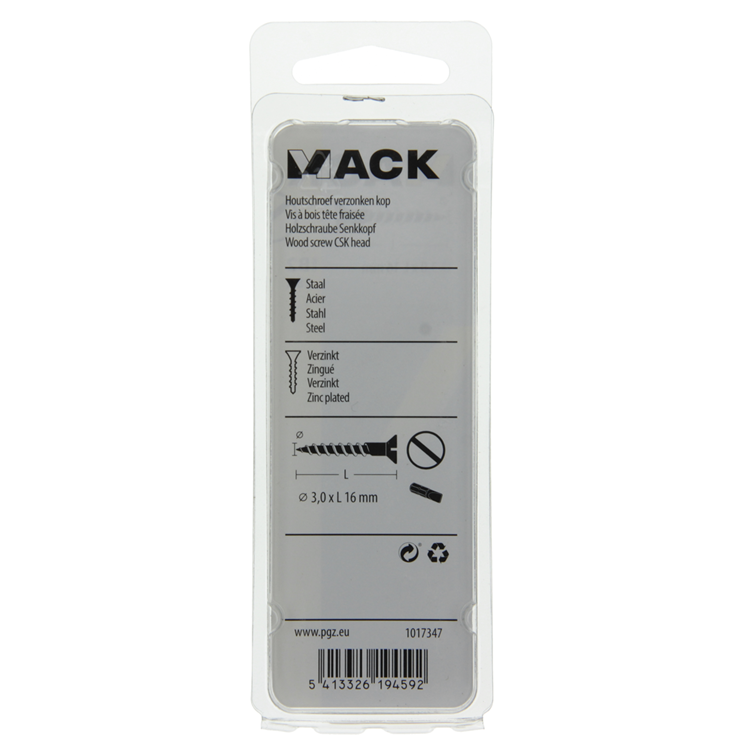 Mack 1017347 - Holzschraube Senkkopf verzinkt 28 Stück 3,0 x 16 mm | 10 Stück