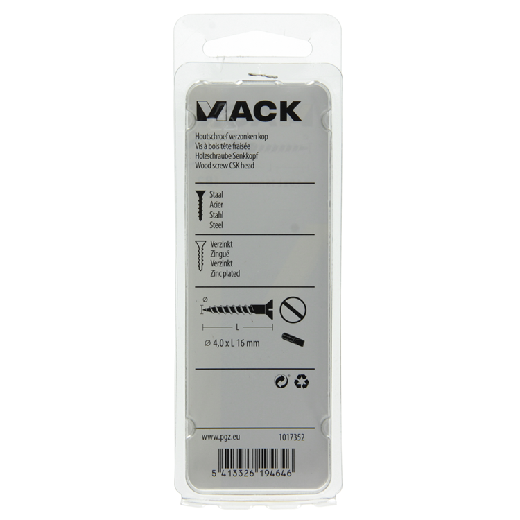 Mack 1017352 - Holzschraube Senkkopf verzinkt 24 Stück 4,0 x 16 mm | 10 Stück