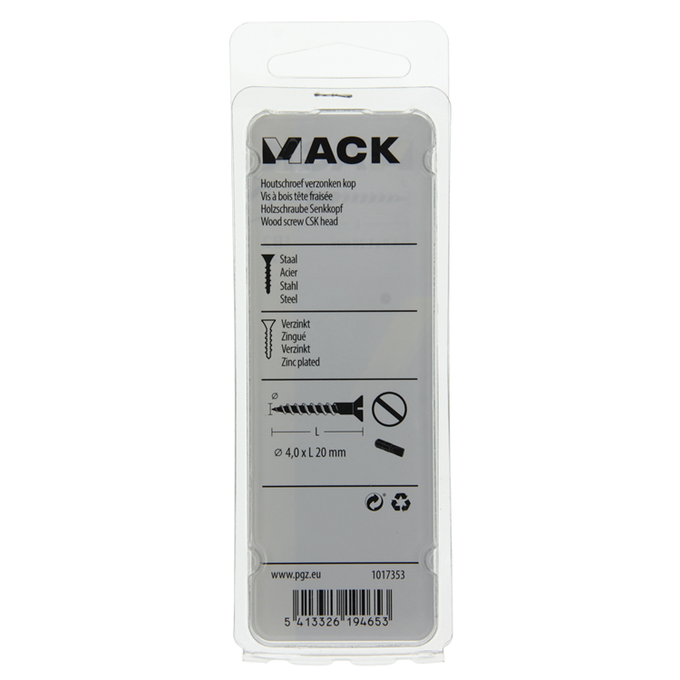 Mack 1017353 - Holzschraube Senkkopf verzinkt 22 Stück 4,0 x 20 mm | 10 Stück