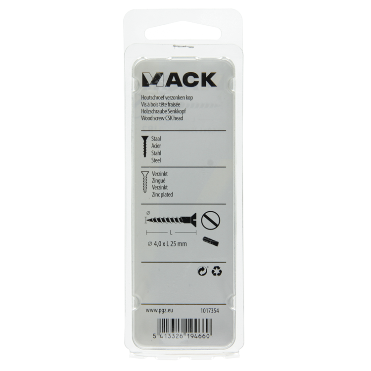 Mack 1017354 - Holzschraube Senkkopf verzinkt 20 Stück 4,0 x 25 mm | 10 Stück