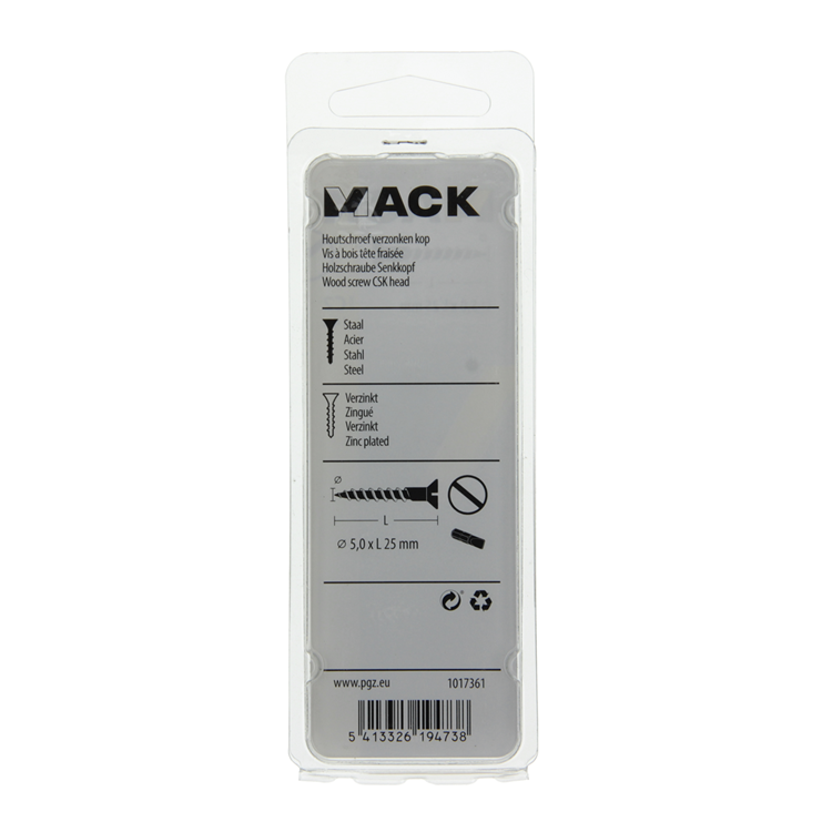 Mack 1017361 - Holzschraube Senkkopf verzinkt 14 Stück 5,0 x 25 mm | 10 Stück