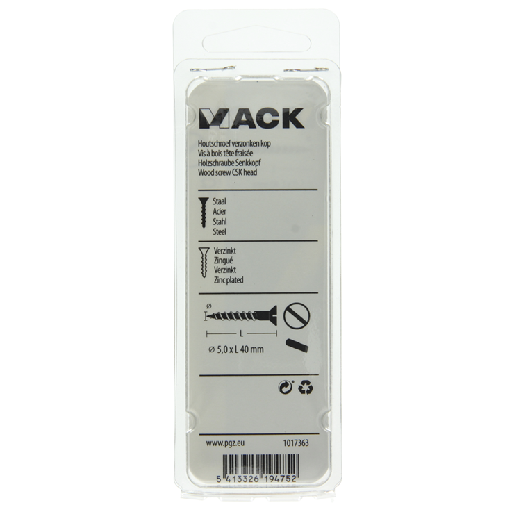 Mack 1017363 - Holzschraube Senkkopf verzinkt 10 Stück 5,0 x 40 mm | 10 Stück