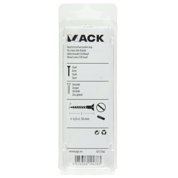 Mack 1017366 - Holzschraube Senkkopf verzinkt 6 Stück 6,0 x 50 mm | 10 Stück