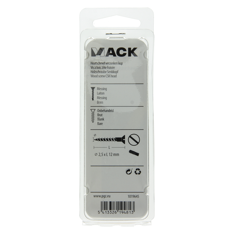 Mack 1019645 - Holzschraube Senkkopf Messing 12 Stück 2,5 x 12 mm | 10 Stück
