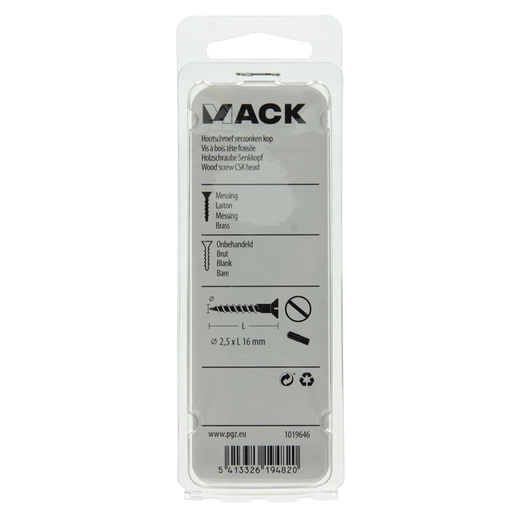 Mack 1019646 - Holzschraube Senkkopf Messing 11 Stück 2,5 x 16 mm | 10 Stück