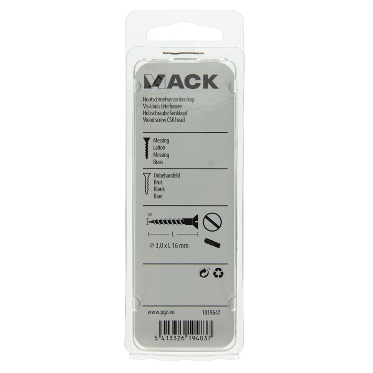 Mack 1019647 - Holzschraube Senkkopf Messing 14 Stück 3,0 x 16 mm | 10 Stück