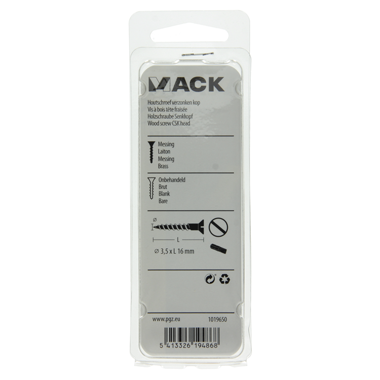 Mack 1019650 - Holzschraube Senkkopf Messing 12 Stück 3,5 x 16 mm | 10 Stück
