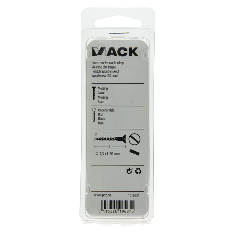 Mack 1019651 - Holzschraube Senkkopf Messing 11 Stück 3,5 x 20 mm | 10 Stück