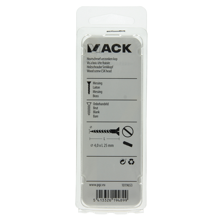 Mack 1019653 - Holzschraube Senkkopf Messing 9 Stück 4,0 x 25 mm | 10 Stück