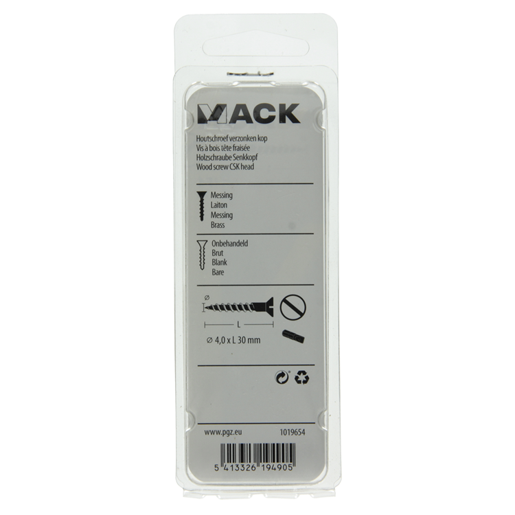 Mack 1019654 - Holzschraube Senkkopf Messing 7 Stück 4,0 x 30 mm | 10 Stück
