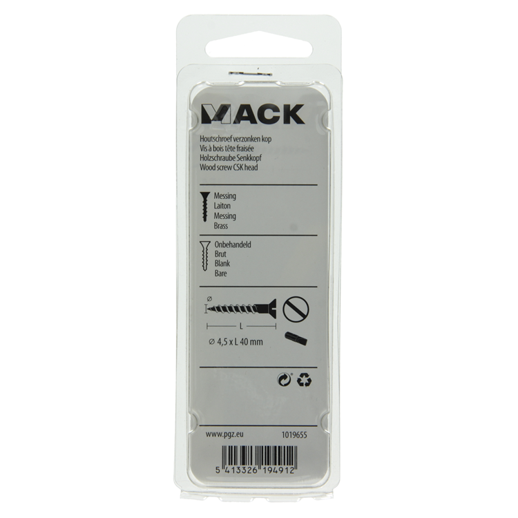 Mack 1019655 - Holzschraube Senkkopf Messing 6 Stück 4,5 x 40 mm | 10 Stück