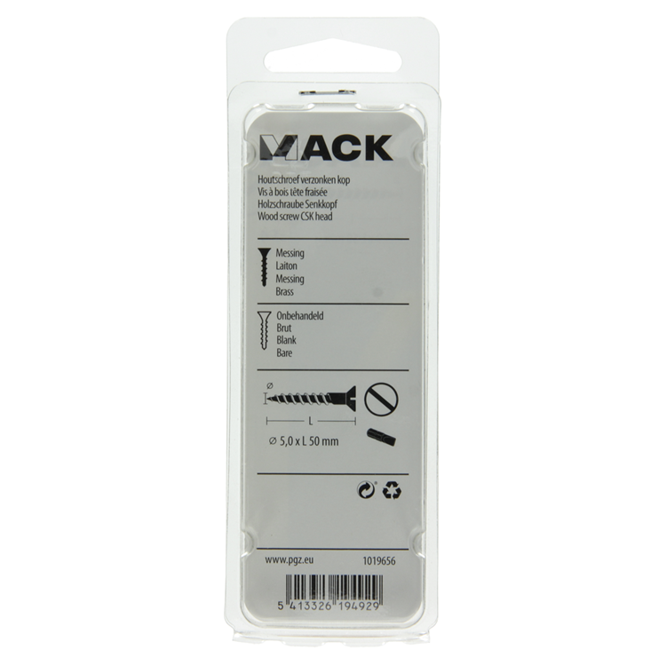 Mack 1019656 - Holzschraube Senkkopf Messing 4 Stück 5,5 x 50 mm | 10 Stück