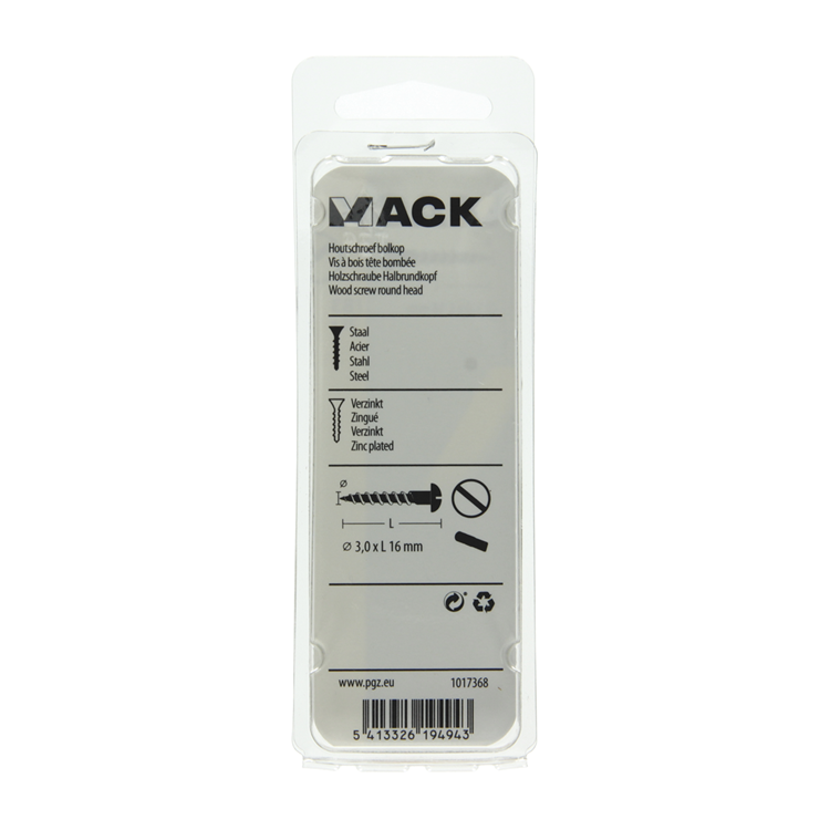 Mack 1017368 - Holzschraube Linsenkopf Stahl verzinkt 25 Stück 3,0 x 16 mm | 10 Stück