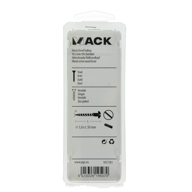 Mack 1017381 - Holzschraube Linsenkopf Stahl verzinkt 6 Stück 5,0 x 50 mm | 10 Stück