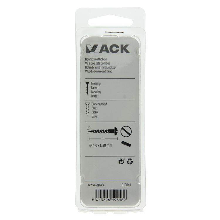 Mack 1019663 - Holzschraube Linsenkopf Messing 9 Stück 4,0 x 20 mm | 10 Stück