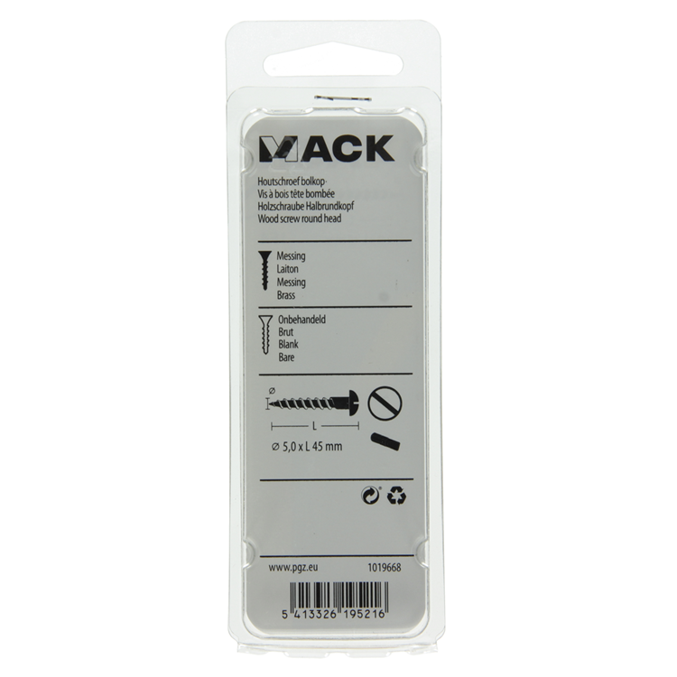 Mack 1019668 - Holzschraube Linsenkopf Messing 3 Stück 5,0 x 45 mm | 10 Stück