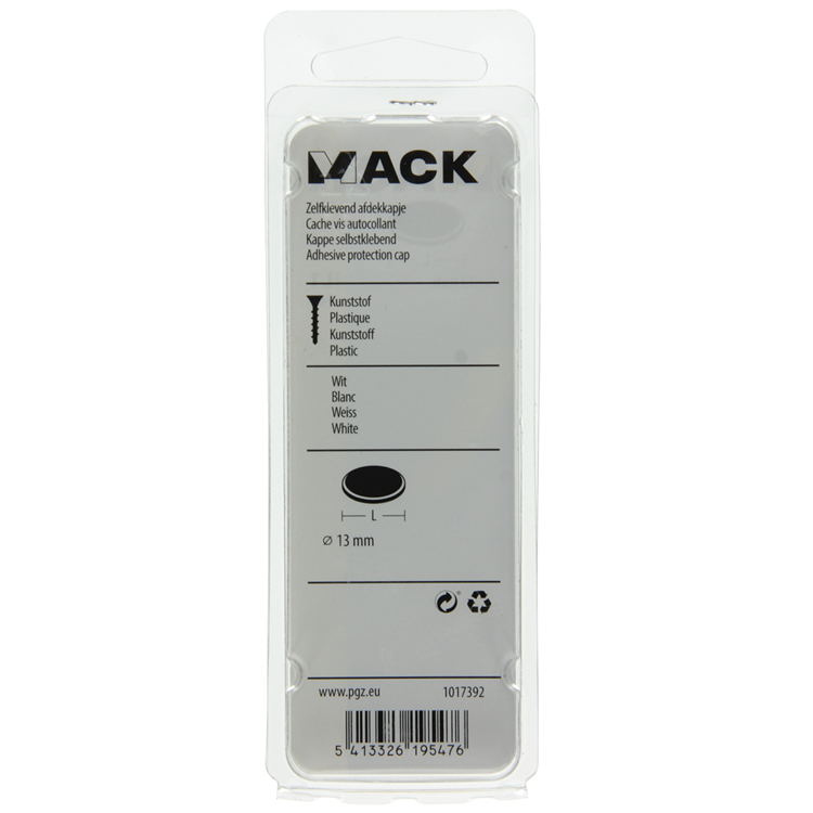 Mack 1017392 - selbstklebende Abdeckkappe Kunststoff weiß 96 Stück 13 mm | 10 Stück