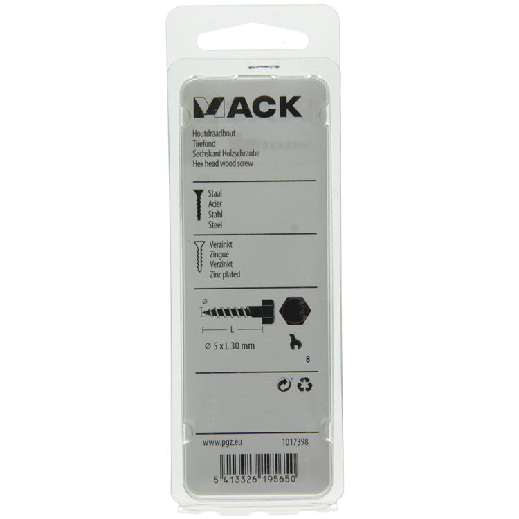 Mack 1017398 - Holzgewindebolzen Stahl verzinkt 15 Stück 5 x 30 mm | 10 Stück