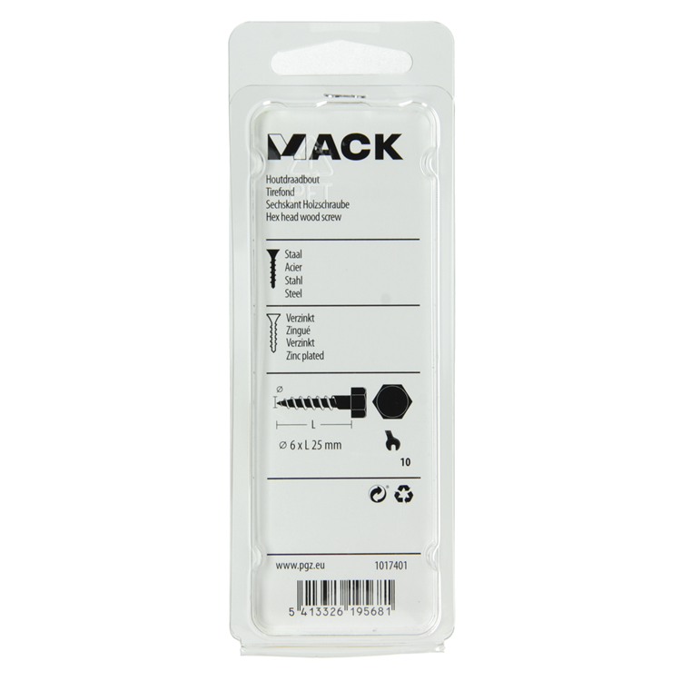 Mack 1017401 - Holzgewindebolzen Stahl verzinkt 15 Stück 6 x 25 mm | 10 Stück