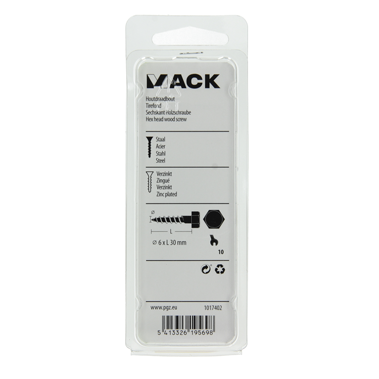 Mack 1017402 - Holzgewindebolzen Stahl verzinkt 12 Stück 6 x 30 mm | 10 Stück