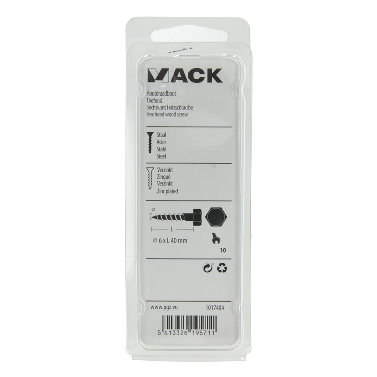 Mack 1017404 - Holzgewindebolzen Stahl verzinkt 10 Stück 6 x 40 mm | 10 Stück
