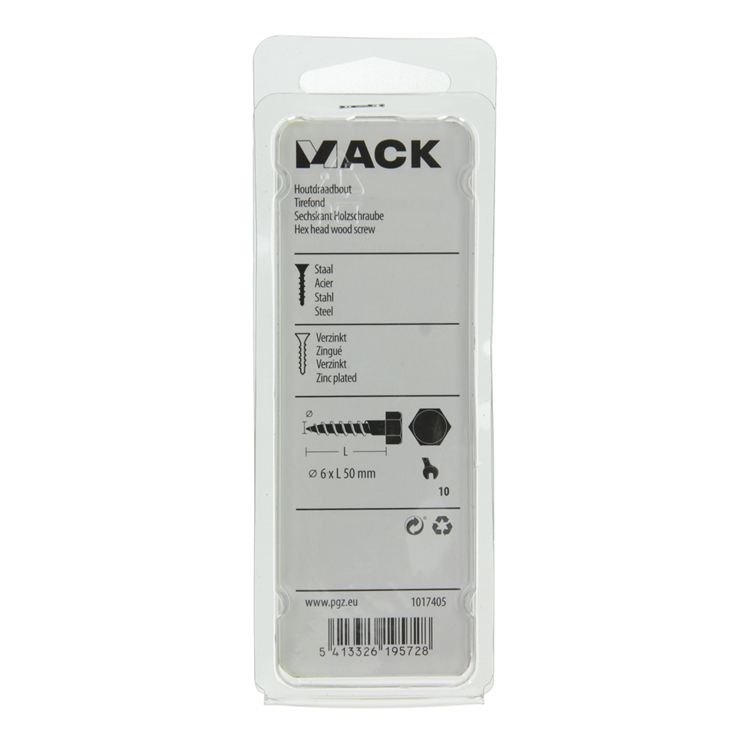 Mack 1017405 - Holzgewindebolzen Stahl verzinkt 9 Stück 6 x 50 mm | 10 Stück