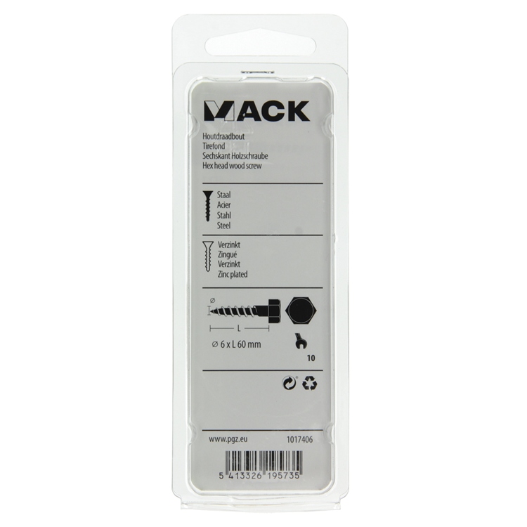 Mack 1017406 - Holzgewindebolzen Stahl verzinkt 8 Stück 6 x 60 mm | 10 Stück