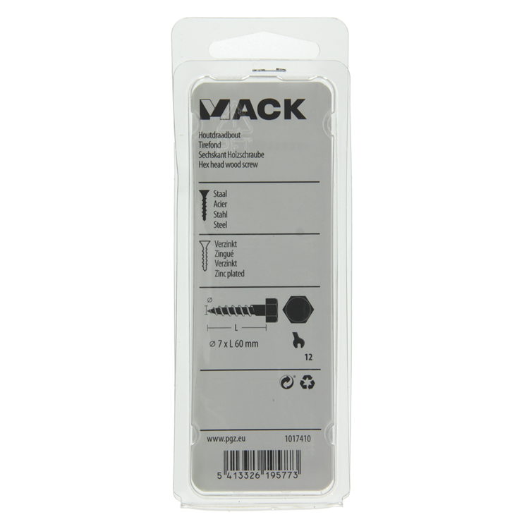 Mack 1017410 - Holzgewindebolzen Stahl verzinkt 8 Stück 7 x 60 mm | 5 Stück