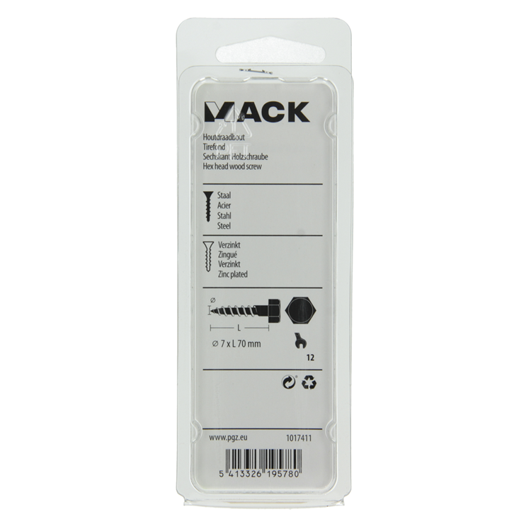 Mack 1017411 - Holzgewindebolzen Stahl verzinkt 6 Stück 7 x 70 mm | 5 Stück